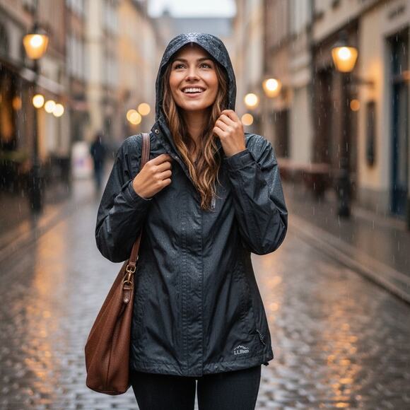 L.L.Bean Trail Model Black Rain Jacket extra small waterproof lightweight coat - Picture 2 of 12